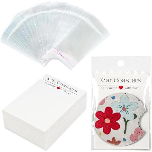50 Set Car Coaster Display Cards with Plastic Bags Blank Sublimation Blanks Packaging for Customized Drink Coasters Jewelry Gift Presentation(Excluding Coasters)