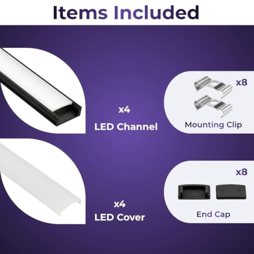 Image of Lighting (18x6mm) LED Strip Light 1Meter Black Aluminium Rectangular Surface Profile Light Channels with Diffused, Black End Caps and Mounting Clips Without LED Straight Linear (4)