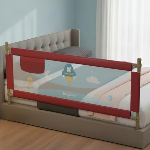 Image of BAYBEE Bed Rail Safety Guard for Kids | Bed Railing for Baby Safety Fence with 7 Level Height Adjustable & Portable Bed Side Protector from Baby Falling Guard (6Ft, 1 Side, Red)