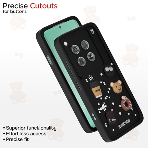 Image of Pikkme Back Cover for OnePlus 12 5G | Cute Fun Cartoon 3D Bear Silicone Full Body Protection Bumper Case (Black)