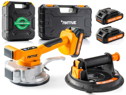 Tile Vibration Tool Kit Pro Set with 20V Batteries & 8″ Vacuum Suction Cup – 110 lb. Tile Suction Cup Tool Power – 9 Tile Vibrator Levels for Leveling Marble, Ceramic, Paver, Granite & Concrete