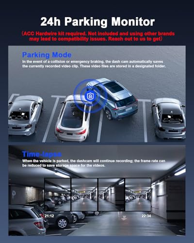 Avylet 4K + 1080P Dashcam Auto Delantero Trasero, Wi-Fi/App Dual Auto Cámara con monitorización de estacionamiento, Soporta módulo GPS Externo, Super visión Nocturna, WDR, 170°+150° Gran Angular - imagen 7