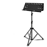 Flexible y ajustable: diseño plegable, rango de ajuste de altura de 80-160 cm, ángulo ajustable a 90 grados, estantería completamente inclinable, lo que hace que el soporte sea ideal para sentarse o pararse, las bandejas ventiladas son altas y anchas, lo suficiente para acomodar cualquier tipo de partitura o libro.