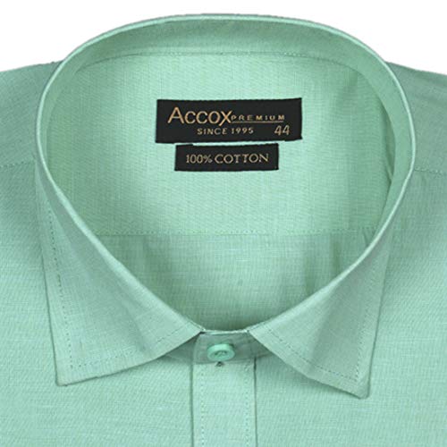 Image of ACCOX Men's Half Sleeves Formal Regular Fit Cotton Plain Shirt(Green,GC129)