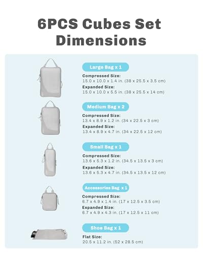 Image of 6 Set Compression Packing Cubes for Suitcases,Luggage,Travel Bag Organizer
