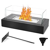 Tischkamin, GuKKK Bioethanol Tischkamin Tischfeuer, Bio Ethanol Kamin für Indoor & Outdoor mit 4-Fach-Sicherheitsglas, Deko Steine und Löschhilfe Bio Ethanol Kamin, für Terrasse Balkon Garten Deko