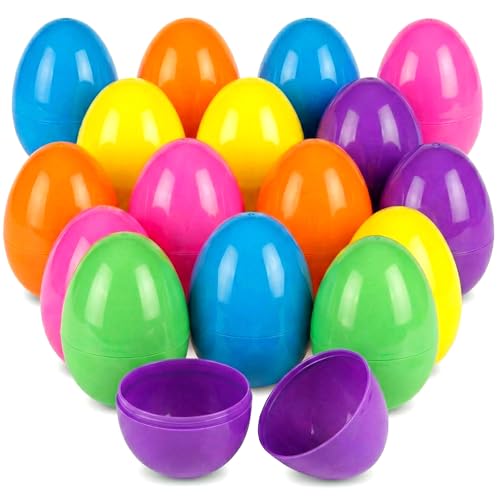 HSSPYY Wiederverwendbare Ostereier (ca. 9 cm) 24er Set bunte teilbare Kunststoff-Eier (6 Farben) Leere Befüllbare Eier für Ostereiersuche Familien- & Party-Aktivitäten