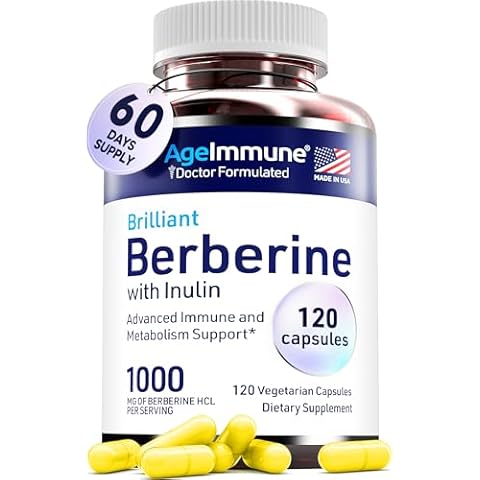 AgeImmune Berberine 1000mg Supplement Complex with Inulin Prebiotic - Each Capsule Contains Berberine 500mg - Doctor Formulated Supplements for High Absorption. Cover