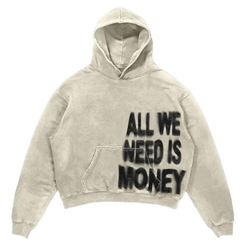 Dynict Unisex Y2K Colorful Sweatshirt Hip Hop Letter Print Oversize Hoodie Casual Baggy Harajuku Gothic Pullover Hoodie (Beige,Medium)