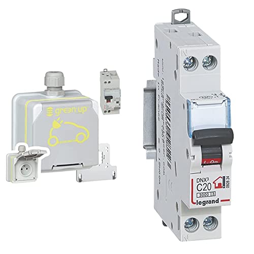 Prêt-à-poser Green'up Access prise pour véhicule électrique + patère + disj diff - Pap Green Up - 90476 Legrand & 092824 Disjoncteur Phase + Neutre avec Bornes à Vis, 20A, 1 Module, Gris