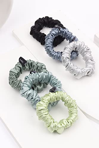 Image of Premium Satin Scrunchies for Women | Hair Bands, Ponytail Holders & Rubber Bands | Skinny, Fluffy, No-Damage Hair Ties | Girls Hair Accessories | Small Size | Pack of 6