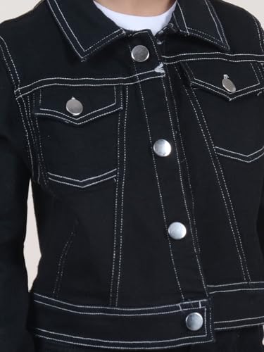 Image of Girls Full Sleeve Solid Crop Denim Jacket
