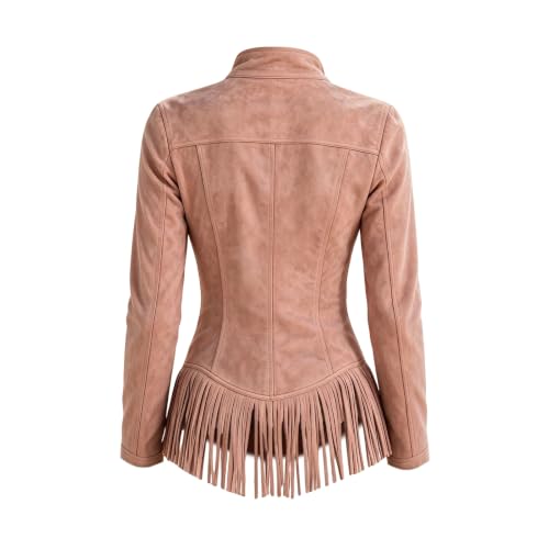 Womens Faux Suede Fringe Long Sleeve Jacket Western Cowgirl Silm Fit Coat - image 7