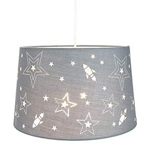 Fun Rockets and Stars Per bambini/bambini Lampada a sospensione in cotone grigio o paralume:FBM