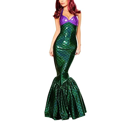 Felcia Damen Halloween Meerjungfrau Kostüm Slim Fit Pailletten Langes Kleid Cosplay Verkleidung Foto Requisiten Erwachsenenkostüme (B-Grün, M)
