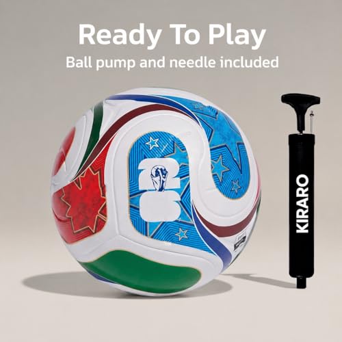 Image of Official Size 5 Soccer Ball with Free Pump & Pin | Premium PU Leather Football with Excellent Air Retention | Durable Training & Match Ball for Kids, Youth & Adults (Qatar Blue)