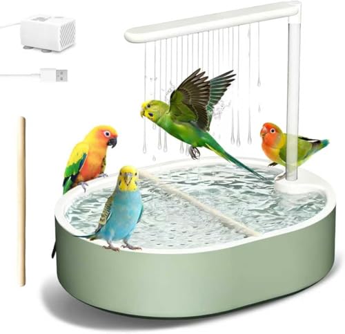 Douche pour Perruches, Bain d’Oiseaux Automatique avec Pompe USB Silencieuse et Eau en...