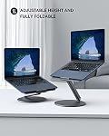 LULULOOK Laptop Stand, Foldable Laptop Stand with 360 Rotating Base, 360° Swivel Adjustable Aluminum Ergonomic Computer Stand for Desk Compatible with MacBook Pro/Air, Dell, Laptops (Gray 10-17inch)