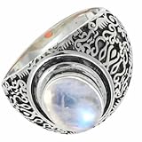 SILVERTROVE Anillo de plata de ley 925 con piedras preciosas Piedra lunar arcoíris para hombre y mujer. Artículo de regalo. Joyería CRG1220BO_68 (21.6)