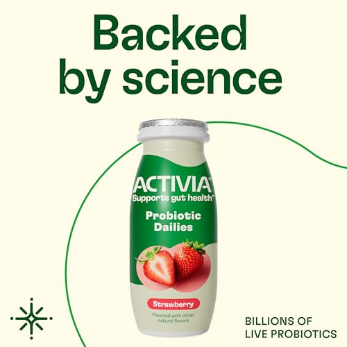 Activia Probiotic Dailies Strawberry Low Fat Yogurt Drinks, Delicious Daily Probiotic Yogurt Drinks to Help Support Gut Health, 3.1 fl oz, 8 count