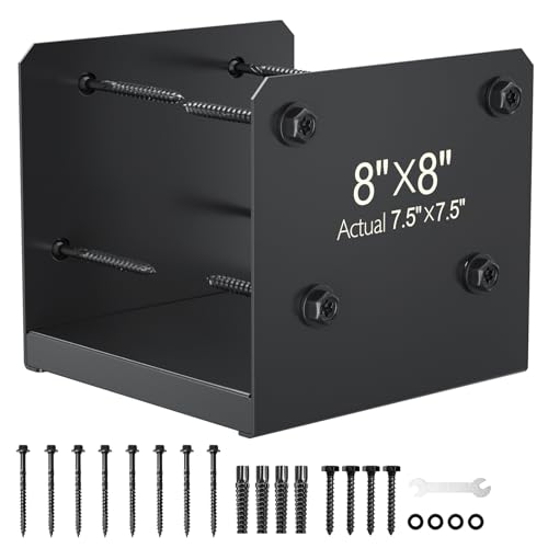 FMhotu 8x8 Stainless Steel Post Base Internal 7.5 x 7.5 Anchor Bracket Deck Concrete Support Anchor for Deck Railing Fences Mailboxes (1Pcs Black)