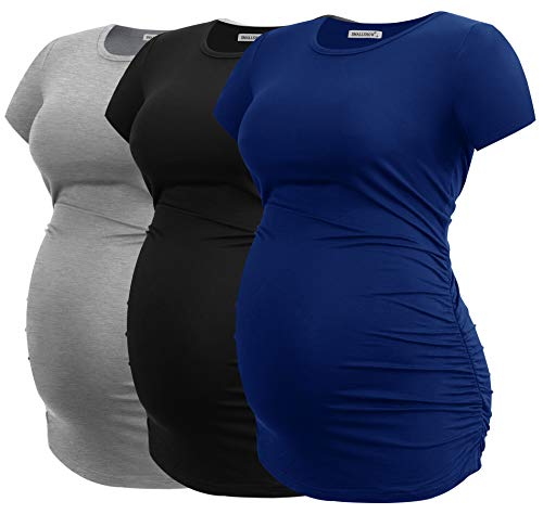 Image of Smallshow Women's Maternity Tops Side Ruched Tunic T-Shirt Pregnancy Clothes