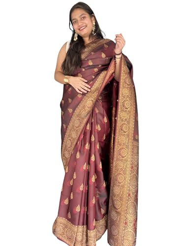 Image of Women's Banarasi Silk Georgette Saree Featuring Silver Sequin And Mirror Work