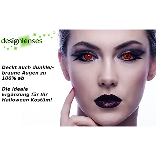 DESIGNLENSES, farbige Tageslinsen Kontaktlinsen, ohne Sehstärke für Halloween Kostüm als Zombie, Karneval, Fasching & Anime Cosplay - 2 Stück (1 Paar) Augenlinsen (Red Monster, 14.00, 0.00)