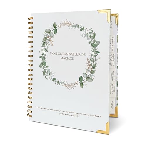 Organisateur de Mariage Français – Carnet Wedding Planner avec Checklist, Budget, Agenda & Calendrier Compte à Rebours | Livre de Mariage & Cadeau Future Mariée