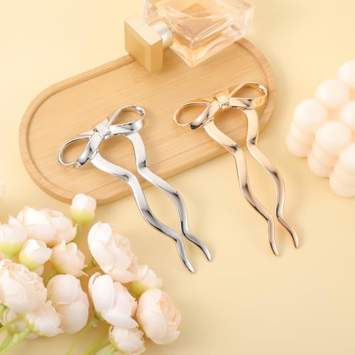Gjinxi 2 peças de grampos e garfos de cabelo de metal em forma de U para mulheres, palitos de cabelo