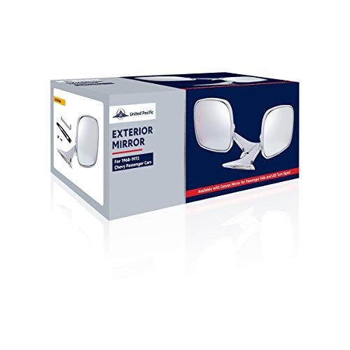 United Pacific 110296 Rectangular Exterior Mirror With Led Turn Signal For 1968-72 Chevy Passenger Car - L/H,Chrome #TOP4