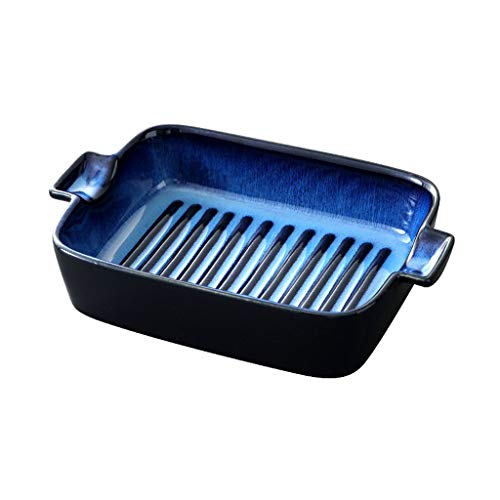 HJXX Essteller Haushaltskeramik-Ohren Backblech, rechteckige Kreative Käseplatte Backschischbackofen Mikrowellenherd verfügbar 9 Zoll blau Teller (Color : A) Cover
