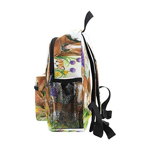 Orezi Cute Toddler Backpack For Boy Girl,Floral Horse And Kitten Kid's Schoolbag Preschool Bag Travel Bacpack With Chest Clip #TOP3