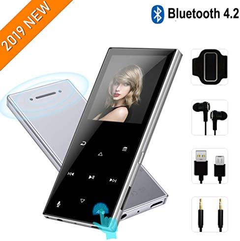 FenQan MP3 Player - Bluetooth 4.2-2019 New Updated Modal, HiFi Lossless Mp3 Player with Touch Buttons,62 Hours Playback,Support Up to 128GB,Built-in Speaker, FM Radio,Recording,Silver