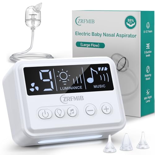 Image of ZRFMIB Electric Nasal Aspirator for Baby with 9 Level Suction, Hospital Grade Baby Nose Sucker, Nursery Rhyme and Night Light Soothing, Safe for Infants and Toddlers,White
