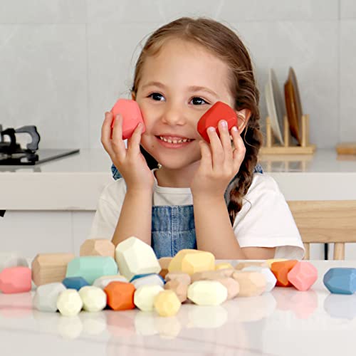 Bestamtoy LE309 36 Pcs Wooden Sorting Stacking Rocks Stones,Sensory Toddler Toys Learning Montessori Toys, Building Blocks Game thumb #1