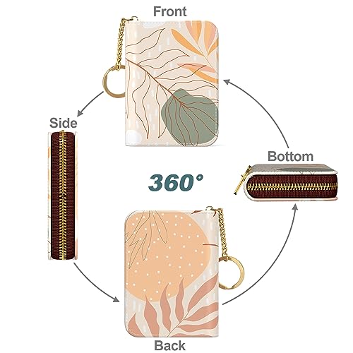 Image of Nipichsha Credit Card Holder, Small RFID Card Wallet for Women, Slim Leather Card Holder Wallet, Abstract Art Leaf, 4.33 x 3.15 x 0.98 inches, Fashions