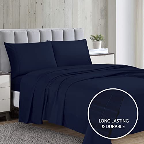 Cathay Home Single Flat Sheet, Twin (66" X 96"), Navy Blue #TOP2