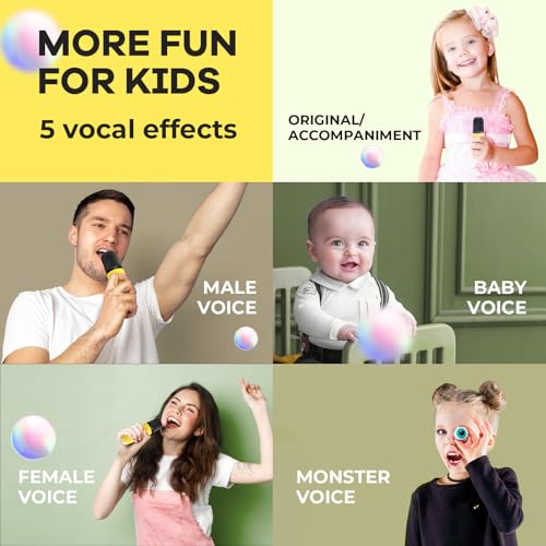 Image of YLL Mini Karaoke Machine for Kids Adults, Portable Bluetooth Speaker with 2 Wireless Microphones, Birthday Gifts Toys for Girls Boys Ages 3, 4, 5, 6, 7, 8, 9,10,11,12+ Years Old Toddler (Yellow)