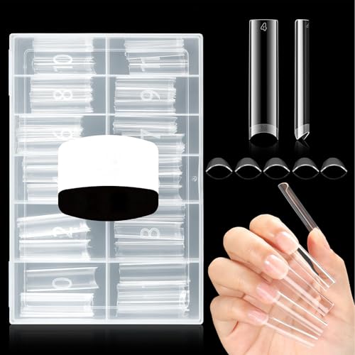 Auroriel 120 Pezzi XXL Square Punte per Unghie, Tips Extra Lunghi e Piatti senza Curva C, 12 Misure Mezza Copertura, Unghie Finte in Acrilico per Ricostruzione Unghie
