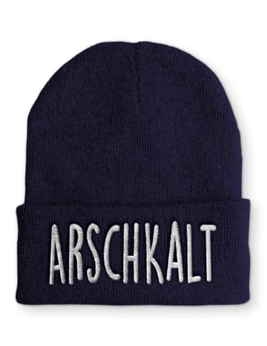 tshirtladen Arschkalt Mütze Navy - lustiger Spruch für Winter, Skiurlaub, Feuerwehr & Outdoor - bestickte Beanie mit Statement, wärmend & bequem - für Damen und Herren