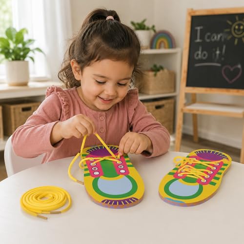 Image of LUOZZY 10 Sets Shoe Trying Practice for Kids Shoelace Threading Teaching Toys Learn to Tie Shoelaces Toy Fine Motor Skills Toy Threading Game for Kids, Random Color