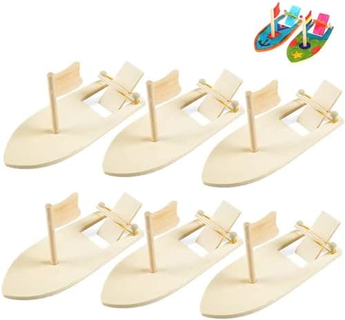 Joyibay 6 Pcs DIY Wooden Sailboat-Kids DIY Painting Wooden Crafts Creative DIY Wood Boat Toy Model Boat Kits Craft Educational Toys