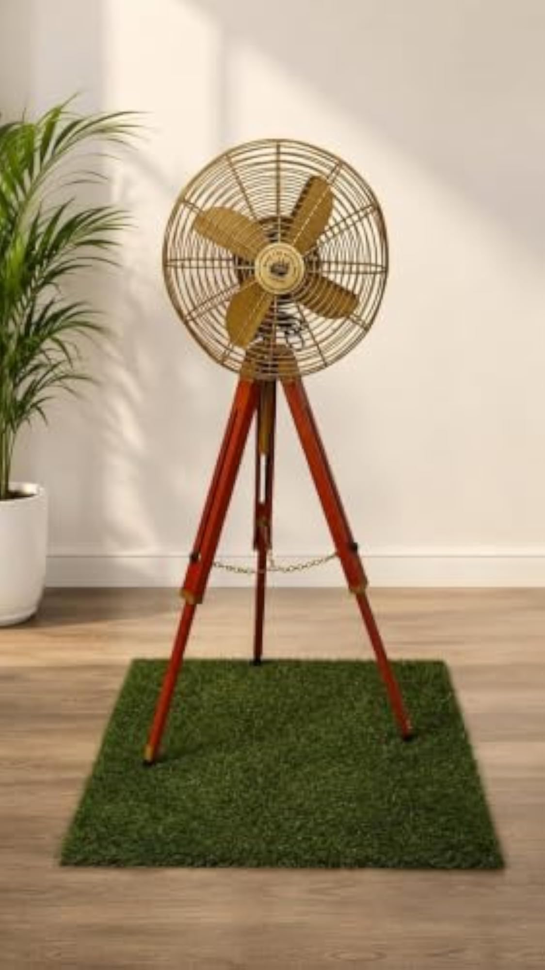 CHC Luxury Vintage Antique Brass Tripod Stand Fan