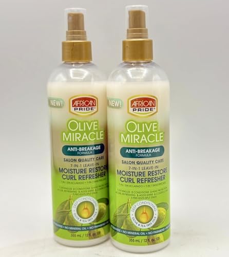 Two Pack HBAfrican Pride Olive Miracle Moisture Restore Curl Refresher 355ml