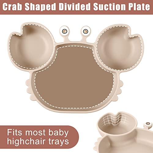 14 Pcs Baby Feeding Set Silicone Baby Led Weaning Feeding Supplies, Suction Bowl Crab Shape Divided Plate Adjustable Bib Soft Spoon Fork Snack Cup With Lid Drinking Cup, Toddlers Self Eating Utensil #TOP3