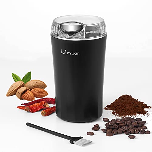 200W Powerful Coffee Grinder, Lalayuan Electric Coffee Bean Grinder, Quiet Spice Grinder Electric, Espresso Grinder, 2.7Oz One Touch Coffee Mill For Beans,Spices,Herbs,Nuts, With Brush, Silver&Black #TOP20