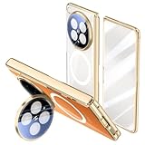 for Oppo Find N6 Case, Electroplated Magnetic Cover with Alloy Lens Stand, Built-in Screen Protector, Full Hinge Protection, Supports Wireless Charging (Gold)