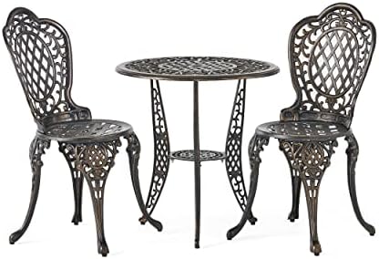 Christopher Knight Home Cole Outdoor Cast Aluminum Bistro Set, 3-Pcs Set, Bronze