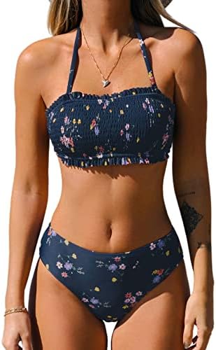 CUPSHE Damen Bikini Set Neckholder Rüschen Gesmokter Abnehmbare Träger